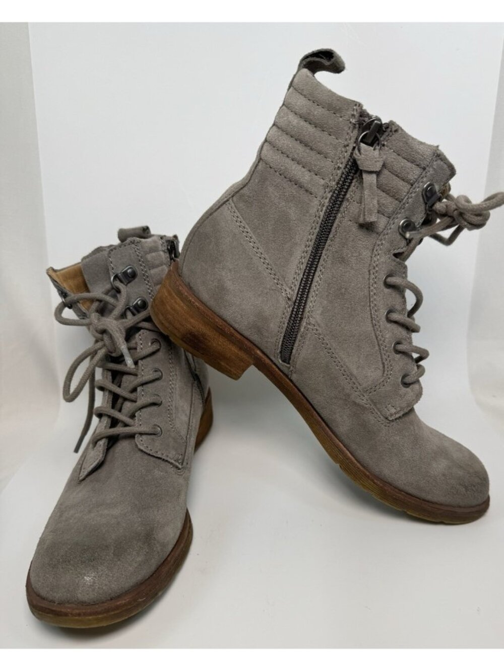 Sofft Aqua Leather Suede Combat Ankle Boots W 8M Waterproof Lace Up/Side Zipper